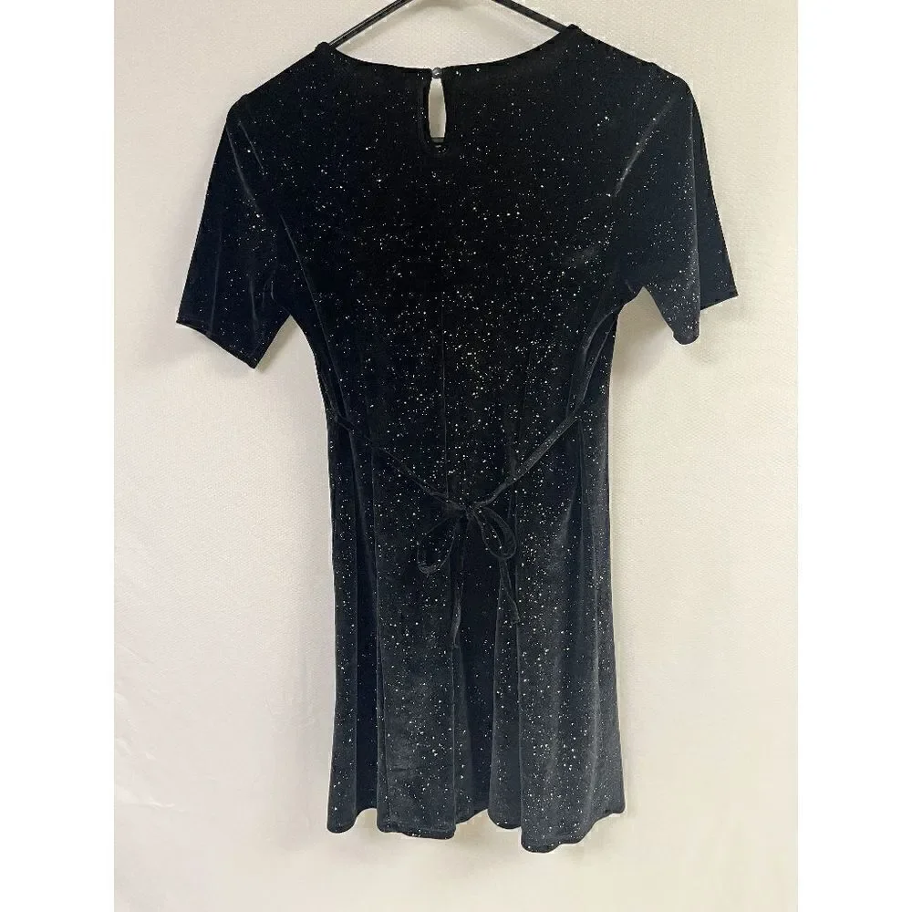 Justice Girls Tunic Short Sleeve Crew neck Velvet with Sequins Dress Black Sz 14